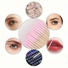 100PCS Double-Ended Cotton Swab Wooden Sticks, Small Tip Dual-Head Nail Polish Remover Sticks, Eyebrow Tattoo Beauty Makeup Cleaning Cotton Swabs, Multifunctional Manicure Nail Art Tools For Press On Nails, 100 Pieces Per Pack - 100pcs-pink - View 3