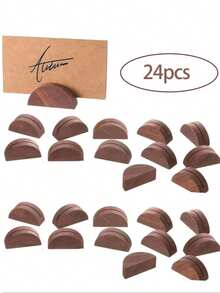 12/24pcs Elegant Wooden Table Number Holders, Semi-Circular Table Card Holders Suitable For Weddings, Beach Parties, Birthday Parties And Gardening Events, Office Label Photo Business Card Holders, Wedding Tabletop Retail Store Event Decor - A - View 8