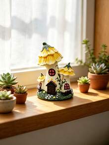1个黄色花仙子小屋树脂摆件，手工彩绘迷你魔法小屋装饰品，适用于微景观、仙子花园、玻璃容器、多肉植物盆栽、盆景、桌面及户外庭院装饰，奇趣苔藓花园DIY工艺品，可爱梦幻仙子风装饰礼品 - A - 查看 6