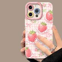 Pink Strawberries, Flowers, Ribbons, Milk Theme. Phone Case Compatible With Apple, , , And Honor. Made Of TPU Silicone, They Offer Protection Against Bumps And Drops. - 白色 - 查看 3