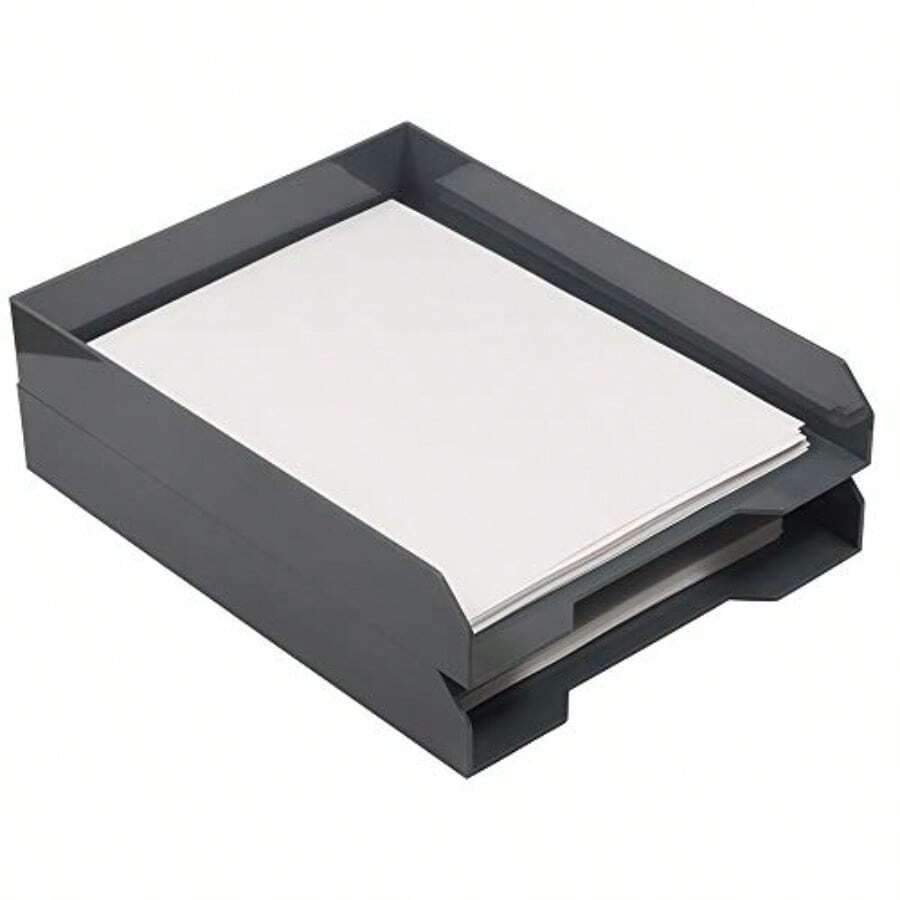 JAM PAPER Stackable Paper Trays - Grey - Desktop Document, Letter, File Organizer Tray - 2/Pack - gris - Ver 1