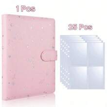 1pc A5 Size Korean Style Loose Leaf Card Holder, 25 Pages, 4 Card Slots, 200 Card Slots, PU Leather Cover, Convenient For Card Organization - Multicolor - View 25