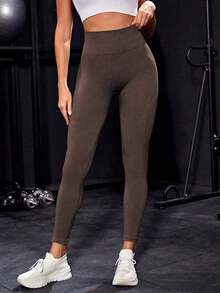 SUN Women's Seamless Sports Leggings, Fitted, For Yoga, Fitness And Outdoor Running - 咖啡棕 - 查看 11