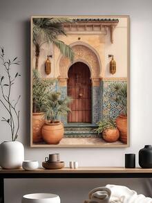 1 Stück Poster mit grüner Tür in Mallorca, abstrakte Boho-Kunst mit türkisfarbener Tür & Orangenbäumen, Festivalgeschenk, geeignet für Schlafzimmer, Wohnzimmer, Küche, Wandkunst, Wanddekoration, Heimdekoration, Raumdekoration, Leinwandwandkunst, Poster, Wandkunst mit Rahmen, optionaler Rahmen - 1 Stück - Übersicht 5