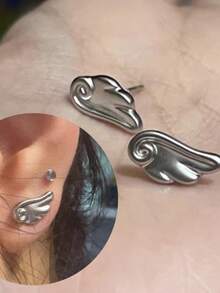 1 đôi bông tai đinh mini cánh thiên thần dễ thương đa năng mới, trang sức tai tinh xảo phong cách cao cấp - Bạc - Xem 3