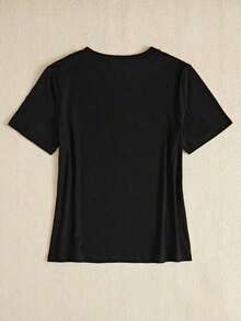 BamGlam Women's Slim Fit Casual Short Sleeve T-Shirt With Heart Print - màu đen - Xem 2