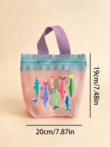 Ocean Theme High Saturation Contrast Color Mesh Tote Bag, Cosmetic Storage Bag-Summer Vacation Essential, Multi-Functional Reusable Shopping Bag, Beach Bag, Travel Toiletry Bag, Swimsuit Storage Bag, Daily Essentials Storage Bag. Suitable For Beach, Vacation, Shopping, Party, Office, School And Other Occasions, Also Ideal Travel Souvenir, Teacher's Day Gift, Back To School Gift, Party Favor, Holiday Gift - Multicolor - View 10