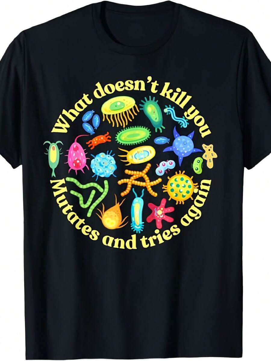 Bacteria Mutate And Re-Eat, A Funny Science And Microbiology-Themed T-Shirt. This Retro Men's T-Shirt Features A Fun Print And Is Made Of Soft, Slightly Stretchy Fabric. It's A Versatile, Casual Tee, Perfect For Christmas And The Holidays. Loose And Comfortable. - Back - View 1
