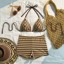 2026 New Striped Towel Fabric Fresh And Sexy Two-Piece Bikini Swimsuit - 9366 Brown Striped Bikini - View 5