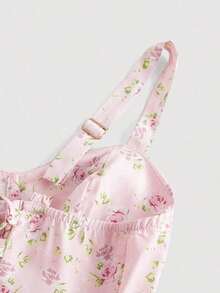 MOD Vestido de línea A con tirantes de espagueti y lazo en la espalda, con estampado floral diminuto en color rosa pálido - Rosa - Ver 4