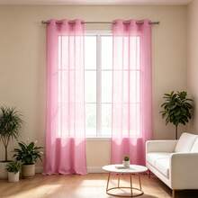 Set Of 2 Solid Color Sheer Curtains, Lightweight Light Filtering Curtains With Grommets, Semi-Transparent Curtains For Bedroom, Living Room, Patio And Outdoor Use - 粉色 - 查看 4