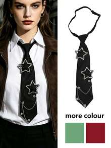 1 pieza Bufanda de unicolor con cadena de strass con diseño de estrella para mujer, de diseño exclusivo y versátil para la escuela, la calle y el uso diario - Multicolor - Ver 3