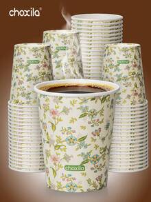 choxila 25/50/100pcs Vintage Floral Pattern Disposable Paper Cups, 9oz Rustic Wildflower Design, Suitable For Parties, Picnics And Daily Hot/Cold Beverage Use - Paper Cups - View 1
