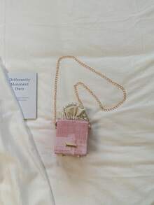 Mini Pleated Drawstring Box, Acrylic, Fashion Drawstring Pouch, Pearl Handbag - Pink - View 10