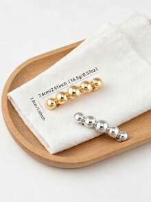 1/2pcs Minimalist Metal Beaded Hair Clips, Gold Silver Tone Spring Barrette For Women,Claw Clips - Multicolor - View 2