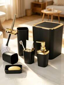 6pcs Gold Plated Luxury Bathroom Set, Trash Can, Toilet Brush, Soap Dish, Soap Dispenser, Mouthwash Cup, Dispenser Cup - Multicolor - View 8