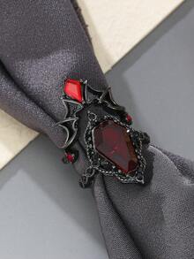 ZHIXUN 2pcs Dark Gothic Red Bat Hollow Out Design Ring,With Red Synthetic Zirconia, Suitable For Daily Dressing,Halloween,Party Clothing Decoration Jewelry - Ring - View 7