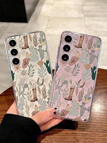 1个牛仔印花仙人掌透明软手机壳，兼容华为荣耀、Galaxy A04e/12/A13/A14/A34/A50/A52/A53/A54/S21/S22/S23/S24/S25/S25Ultra/S25FE/S26/S26 PLUS/S26 ULTRA/S26 EDGE、6A/7A/8A、12T/13T/15T/15T Pro [国际版，非国内版] - 無色 - 查看 3
