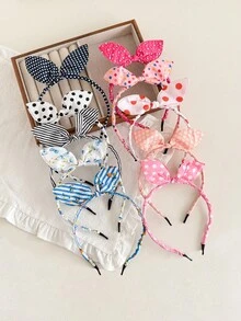 10pcs Fabric Rabbit Ear Headbands, Cute Girly Pink/Red/Multi-Color Options, Sweet Fashion Hair Accessories For Back To School Season, Bow Decor Hair Hoops Hairband - Color - View 2