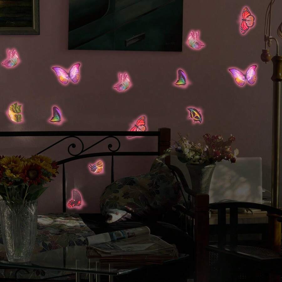 1 pieza Pegatina de pared de mariposa que brilla en la oscuridad, pegatina de combinación de mariposa luminosa degradada, decoración de pared extraíble para dormitorio/sala de estar de niña - Ver 1