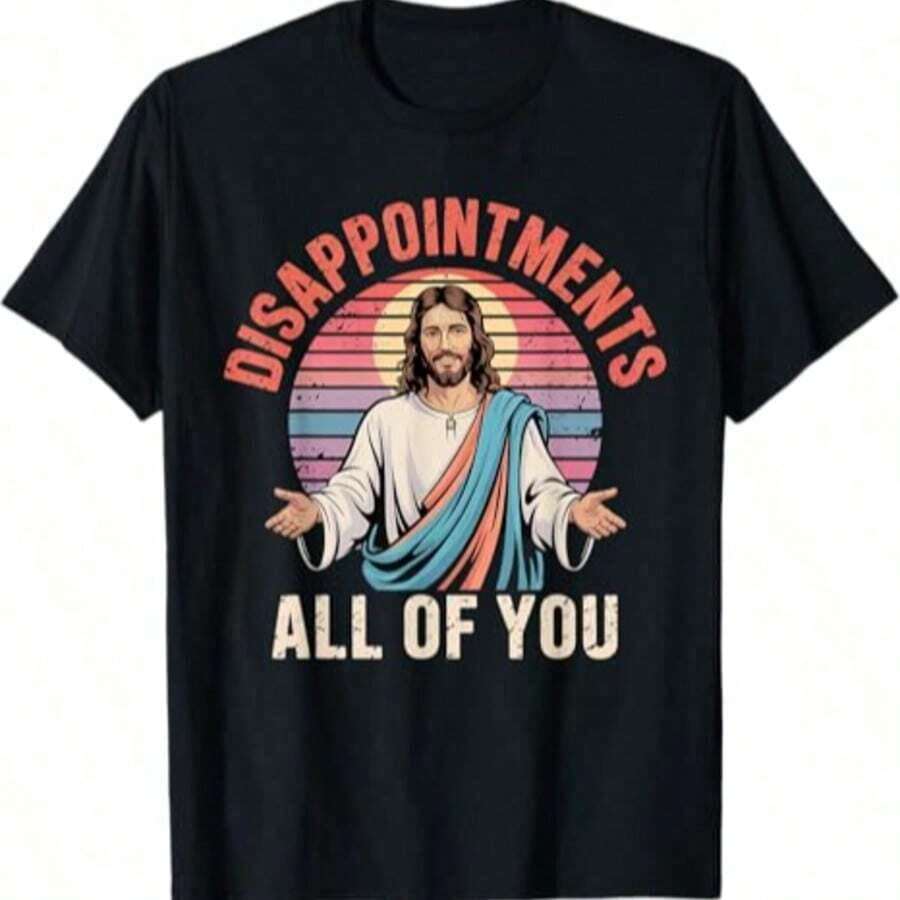 Veenajo 100% Cotton T-Shirt With Sarcastic Design "Jesus Is Disappointed In All Of You", Family Clothing - Grey - View 1