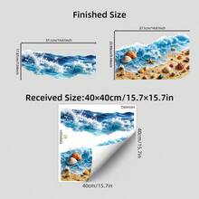 1张2D海洋波浪马桶水箱贴纸，逼真海滩乙烯基贴花，蓝色海洋和贝壳浴室墙贴，家居装饰或夏季度假创意家居卫生间改造 - 多色 - 查看 4
