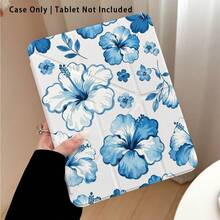 Ice Blue Five-Petal Flower Pattern Painted Effect Acrylic Crystal Tablet Protective Case, Compatible With Samsung/Apple///Honor/// Popular Tablet Models, With Stand, Foldable Anti-Bend, Silicone Reinforced Corners, Auto Wake/Sleep Function, Built-In Pen Slot, Multi-Angle Foldable Stand - Style 8 - View 2