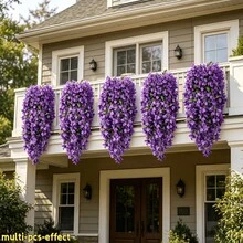 29.72 Inch Large Purple Hydrangea, Realistic Purple Hydrangea And Green Leaves - Suitable For Various Party Themes, Outdoor Decoration Artificial Flowers, Easy To Hang And Store, Space-Saving, Suitable For Hotel/Office/Home Party Decoration, All-Season Evergreen Artificial Flower Soft Decoration - No Flower Pot Included, Suitable For Various Holidays - Multicolor - View 9