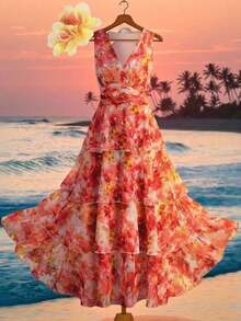 Women Midi Dresses - Coral Orange - View 2