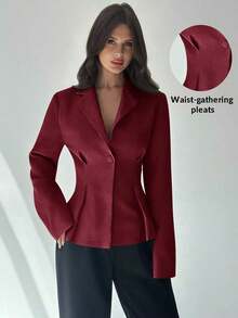 AYYFirerie Chaqueta delgada de lino con cintura, manga larga, cuello de solapa para mujer, color albaricoque para otoño/inviernoAYY - Burdeos - Ver 1