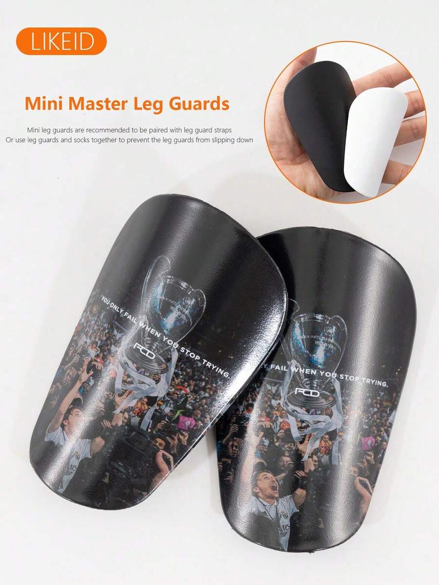 1 Pair 10x6cm Mini Football Shin Guards, EVA Lining, PBT Protective Training Version - Black - View 1