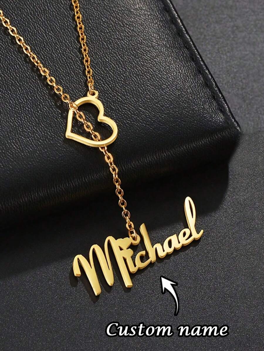 1pc Customized Women's Fashion Y-Shaped Necklace Cute Heart + Personalized English Name Pendant Suitable For Daily Wear, Holiday Celebration, Wedding Banquet, Graduation Ceremony, Anniversary Celebration And Other Customized Women's Gifts, Personalized Name Necklace, Personalized Birthday Gift