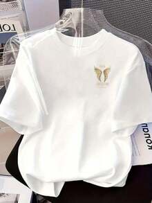 Women's Casual Short Sleeve T-Shirt With Guardian Angel Print On Front And Back, Protective Design, Round Neck, Summer Essential, Comfortable Fit, Classic Design - Women's Clothing, Women's Cotton T-Shirts, D'Angelo T-Shirt - 風格 - 查看 2