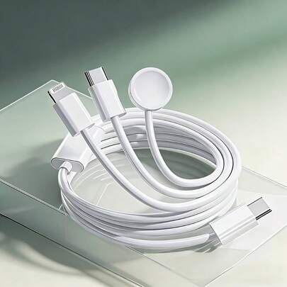 1pc 3-In-1 Magnetic Wireless Charging Cable, Compatible With Apple Watch 10/9/8/7/6/5/4/3/2 SE/Ultra, 17/16/15/14/13/12/XS Series