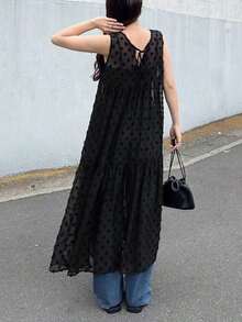 Vestido sin mangas con espalda descubierta y lunares de mujer - Negro - Ver 8