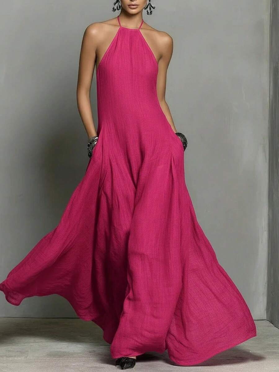 Women's Summer Dress 2026, Sexy, Minimalist, Halter Neck, Backless, Fitted, For Beach Vacation - 玫紅色 - 查看 1