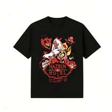 Hazbin Hotels Alastor X Charlie Couple T-Shirt, Anime Fanart Print Casual Tee. Suitable As A Gift. Women's T-Shirt. Elegant Blouses. Boho Chic. Soft, Breathable, And Comfortable Women's Top, Ideal For Spring, Summer, And Autumn, Perfect For Vacations, Travel, And Everyday Wear. - 黑色19 - 查看 1