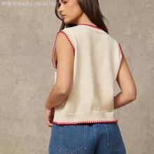 Fengyu Women's Clothing Store  Chaleco de punto con cuello redondo, tejido con puntadas múltiples y diseño de pez intarsia, ideal para primavera, resort, verano, uso casual, lindo, playa, vacaciones, Nashville, estilo vaquera, ropa occidental para mujer - Albaricoque - Ver 3