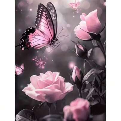 1件套5D亚克力钻石画套装，尺寸30*40厘米/11.8*15.7英寸，蝴蝶花卉图案，适合成人初学者DIY马赛克钻石画，全钻手工钻石画，可用于装饰客厅、卧室、办公室，无框礼品