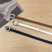 1Pc Women's Simple Thin PU Waist Belt Square Oval Pin Buckle Casual Office Belt For Dresses Jeans - Women's Belt - View 2
