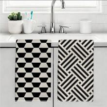 MEMNUN 2pcs Black Geometric Pattern Kitchen Towels, 15.75*23.62in(40*60cm), Made Of Super Soft Microfiber With Strong Absorbency, Perfect For Dish Drying, Tea Cups, Bathroom & Dining Decor, Cooking & Baking - Multicolor - View 10