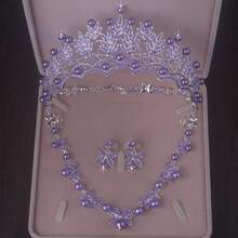 Bridal Crown Necklace Earrings Set, High-End Wedding Pearl Crown Necklace Earrings 3 Pieces Set For Prom, Birthday Party, Headpiece Bridal Jewelry Crown Set Necklace - Silver - View 5
