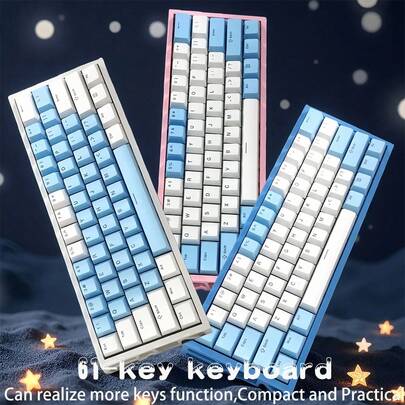 Teclado mecánico de juego multifuncional. Excelente tanto para el trabajo de oficina como para el juego, con una experiencia de control suave, teclas personalizables y cables que se pueden desmontar y personalizar fácilmente, y se pueden combinar libremente. Diseño de cable de datos Tipo-C, sin necesidad de baterías, plug-and-play. Forma geométrica hueca del Body + apariencia llamativa + múltiples modos de iluminación