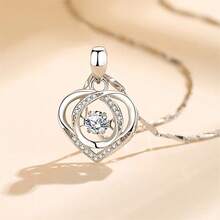 Korean Sterling Silver 925 Heart Shaped Crystal Necklace And Bracelet Set For Women, Vintage Party Jewelry, High-End Gift. - 白色項鍊 - 查看 12