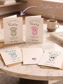 1pc Custom "Daddy" Baby Card, Custom Text,Custom "Can't Wait To Meet You Daddy" Father's Day Card, Personalized Baby Card For Expecting Dad, Pregnancy Announcement Gift For New Dad-To-Be - Multicolor - View 1