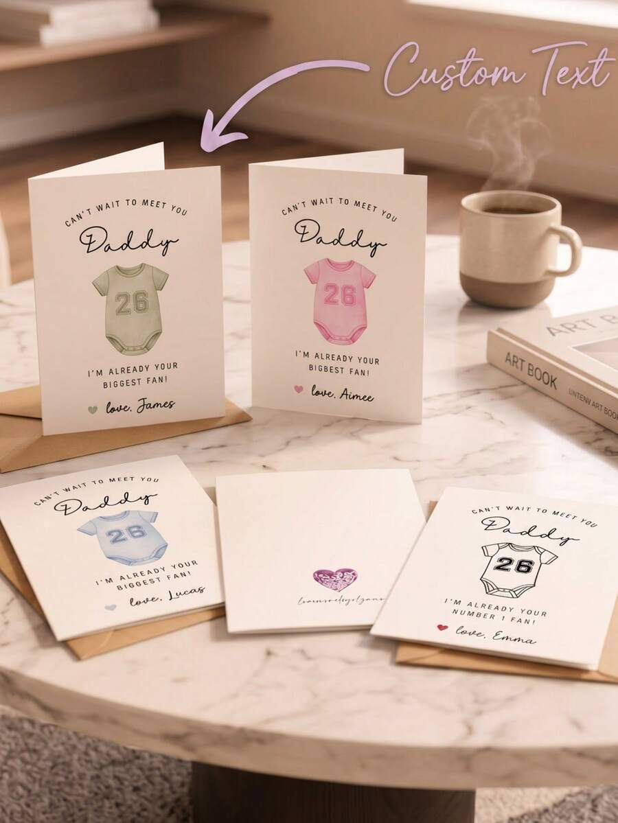 1pc Custom "Daddy" Baby Card, Custom Text,Custom "Can't Wait To Meet You Daddy" Father's Day Card, Personalized Baby Card For Expecting Dad, Pregnancy Announcement Gift For New Dad-To-Be - Multicolor - View 1