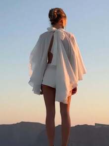 Boho Coquette Sheer Ruffle Kimono - Flowy Chiffon Open Front Cover-Up With Neck Scarf - trắng - Xem 6