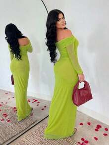 MEXSHEIN  Vestido ajustado de hombros descubiertos elegante para ir al trabajoMEX IN1N - Multicolor 2 - Ver 2