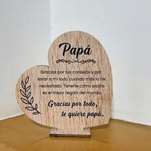 1pc Wooden Heart Shaped Plaque For Dad, Spanish Engraved "Papá" Sentiment Sign, Rustic Wood Father's Day Gift Table Decor - A - View 6