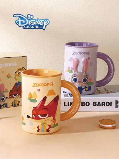  Cốc sứ Disney Zootopia Judith Nick, họa tiết gấm thêu nổi hình đám mây, phong cách retro, dung tích lớn, cốc cà phê hình cặp đôi hoạt hình, thích hợp dùng ở văn phòng và nhà, quà tặng kiểu mới.